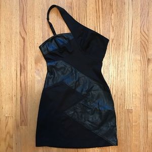 GUESS | One-shoulder Leather Panel Cocktail Dress